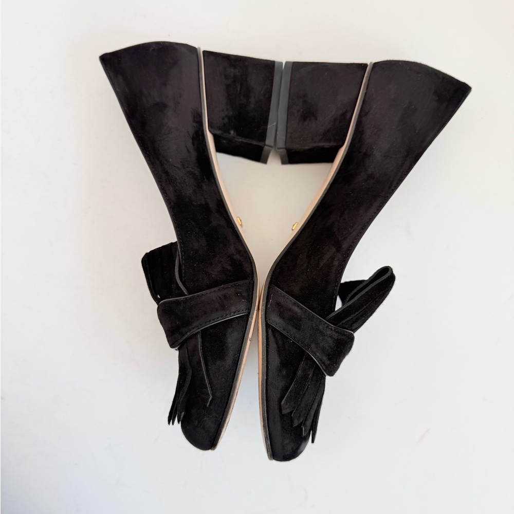 Gucci Black Suede Leather Marmont GG Fringe 55mm Loafer Pumps EU 37.5 - Picture 4 of 11